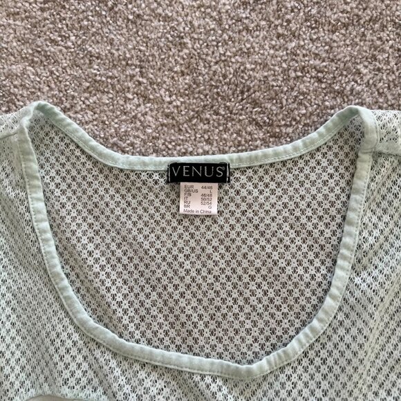 Venus European Mint Green Pleated Babydoll Top with Lace L - Picture 6 of 8